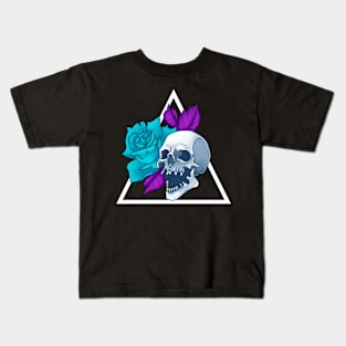 Blue Rose Flower Skull Kids T-Shirt